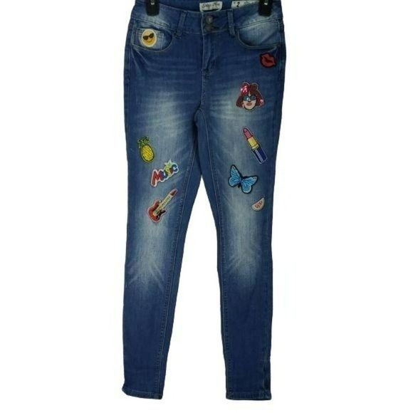 Indigo Rein Women's Y2K Distressed Patchwork Ankle Denim Blue Jeans‎ Size 3 - Picture 1 of 7